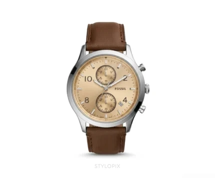 Fossil Chronograph Champagne Gold Dial With Brown Leather Strap Quartz - Fossil First Copy Watches