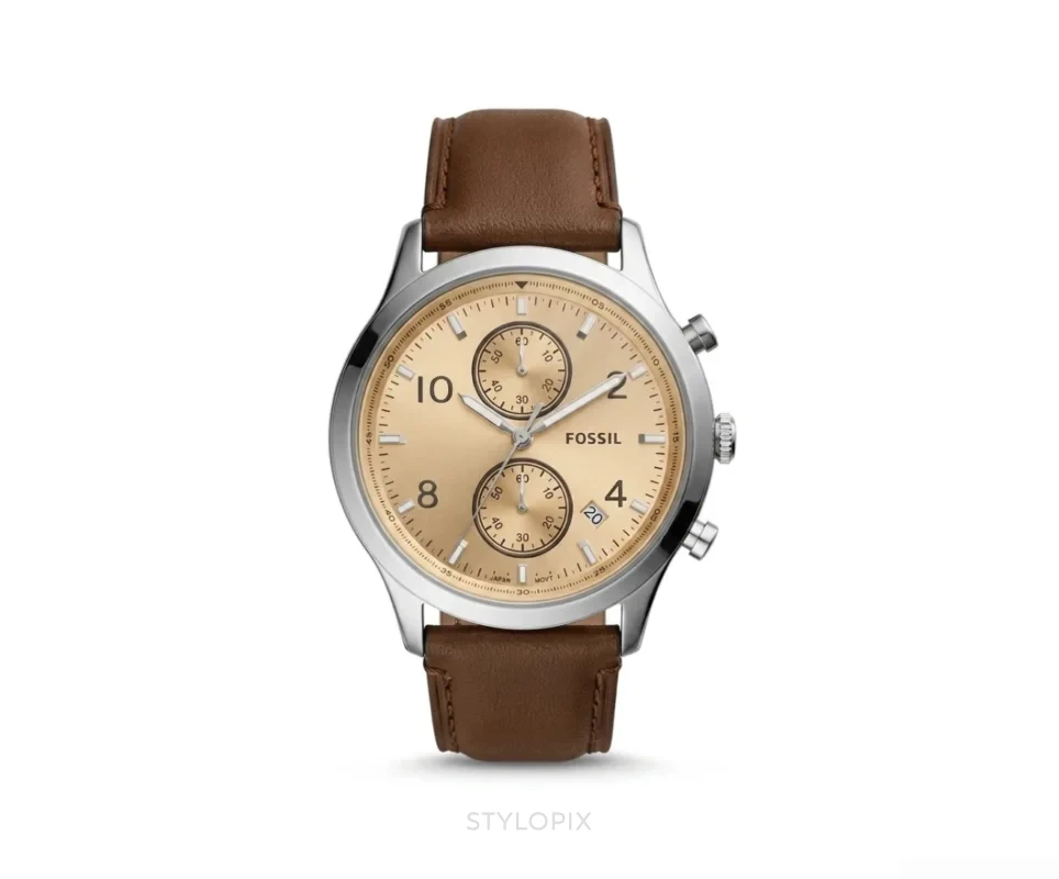 Fossil Chronograph Champagne Gold Dial With Brown Leather Strap Quartz - Fossil First Copy Watches