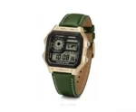 Casio Luminous Digital gold Dial And Green Leather Strap Belt Quartz - Casio First Copy Watches