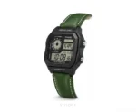 Casio Luminous Digital Black Dial And Green Leather Strap Belt Quartz - Casio First Copy Watches