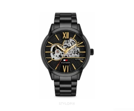 Tommy Hilfiger Black Metal Strap-Skeleton Automatic - Tommy Hilfiger First Copy Watches