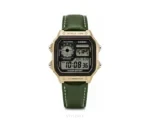 Casio Luminous Digital gold Dial And Green Leather Strap Belt Quartz - Casio First Copy Watches