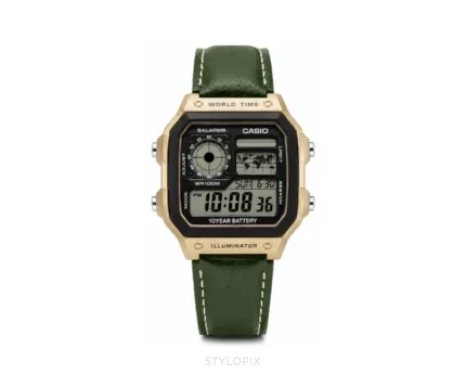 Casio Luminous Digital gold Dial And Green Leather Strap Belt Quartz - Casio First Copy Watches