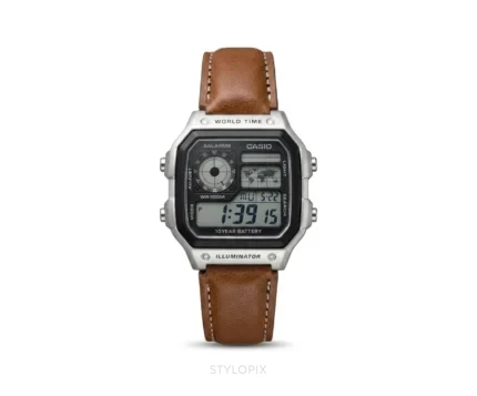 Casio Luminous Digital Silver Dial And Tan Leather Strap Belt Quartz - Casio First Copy Watches