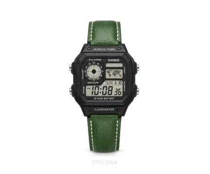 Casio Luminous Digital Black Dial And Green Leather Strap Belt Quartz - Casio First Copy Watches