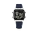 Casio Luminous Digital Silver Dial And Blue Leather Strap Quartz - Casio First Copy Watches