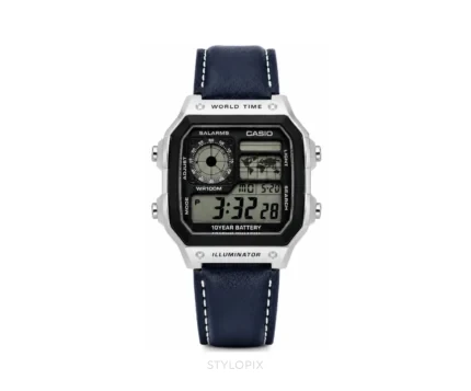 Casio Luminous Digital Silver Dial And Blue Leather Strap Quartz - Casio First Copy Watches