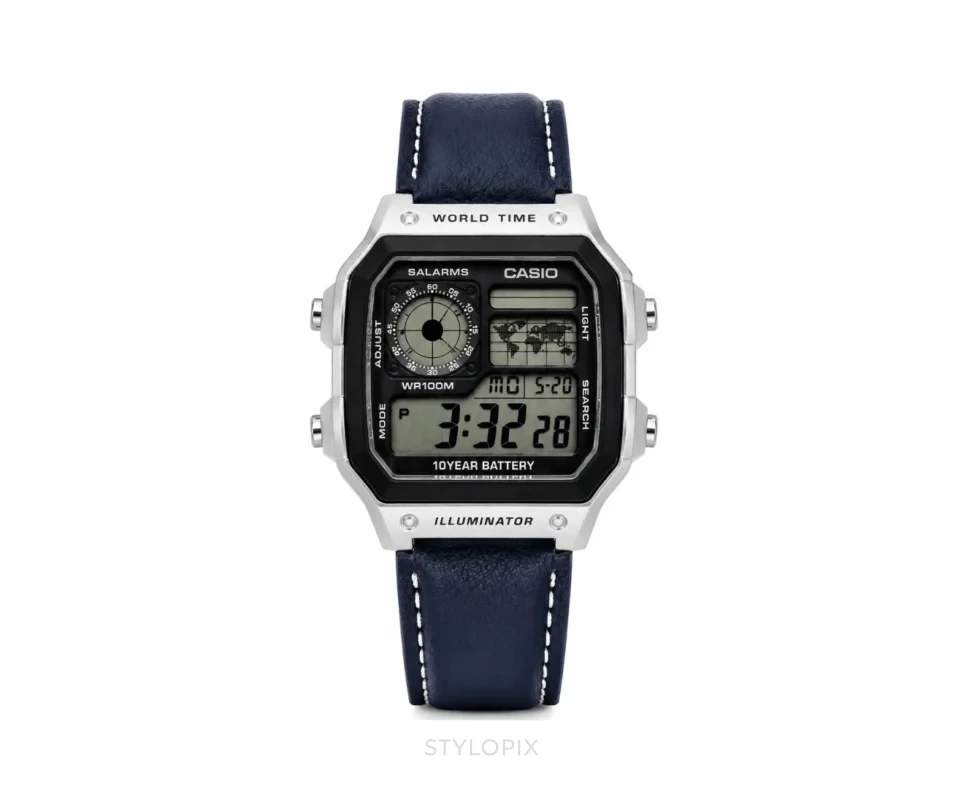 Casio Luminous Digital Silver Dial And Blue Leather Strap Quartz - Casio First Copy Watches