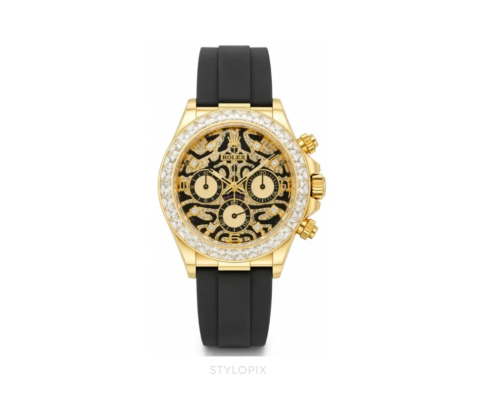 Rolex Tiger Eyes Golden With Black Strap Quartz - Rolex First Copy Watches