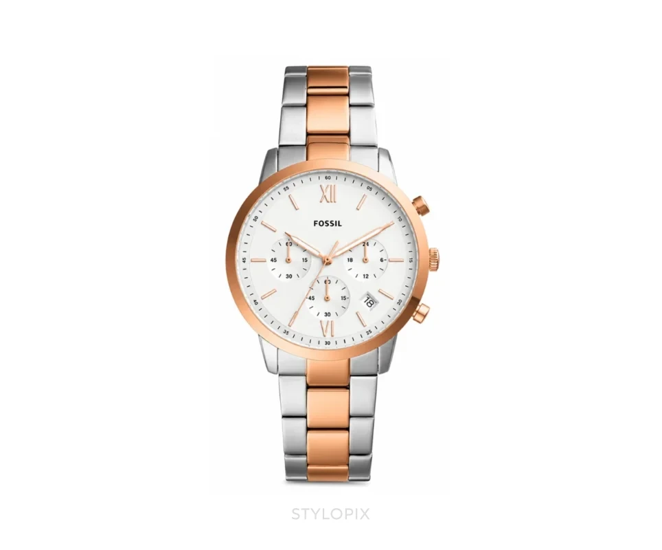 Fossil White Dial with Copper Bezzel Two Tone Strap Quartz - Fossil First Copy Watches
