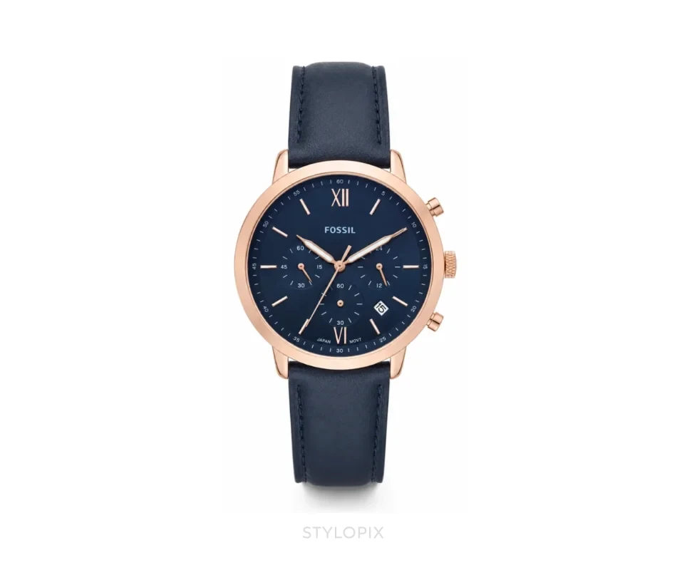 Fossil 12hr Dial With Blue Leather Strap Quartz - Fossil First Copy Watches