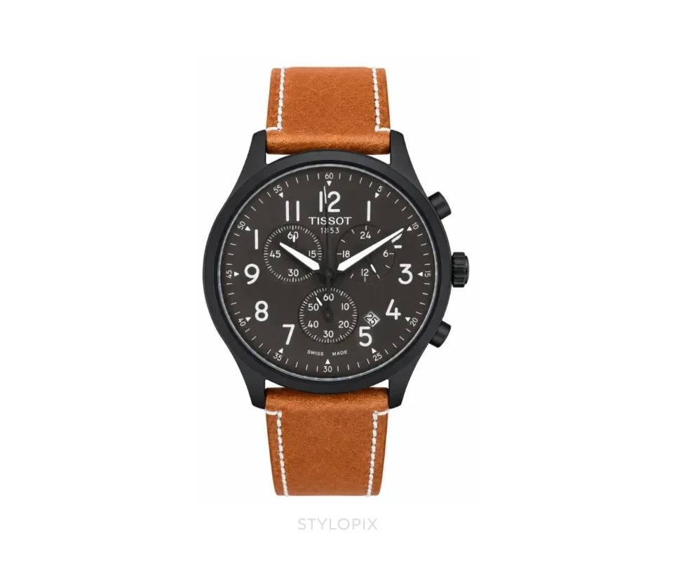 Tissot Black Dial With Leather Brown Quartz - Tissot First Copy Watches