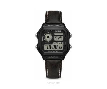 Casio Luminous Digital Black Dial And Dark Brown Leather Strap Belt Quartz - Casio First Copy Watches