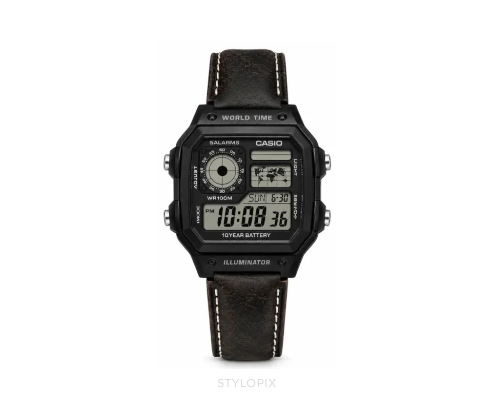 Casio Luminous Digital Black Dial And Dark Brown Leather Strap Belt Quartz - Casio First Copy Watches