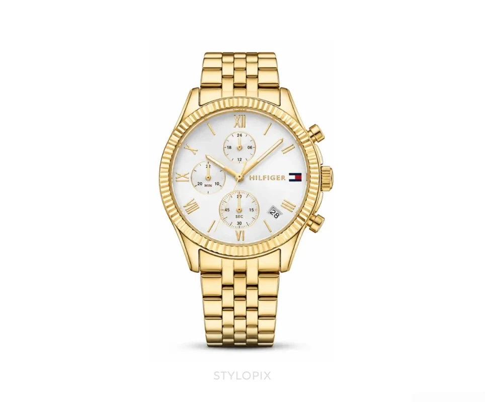Tommy Hilfiger With Chronograph White Dial With Gold Metal Strap 36mm Quartz - Tommy Hilfiger First Copy Watches