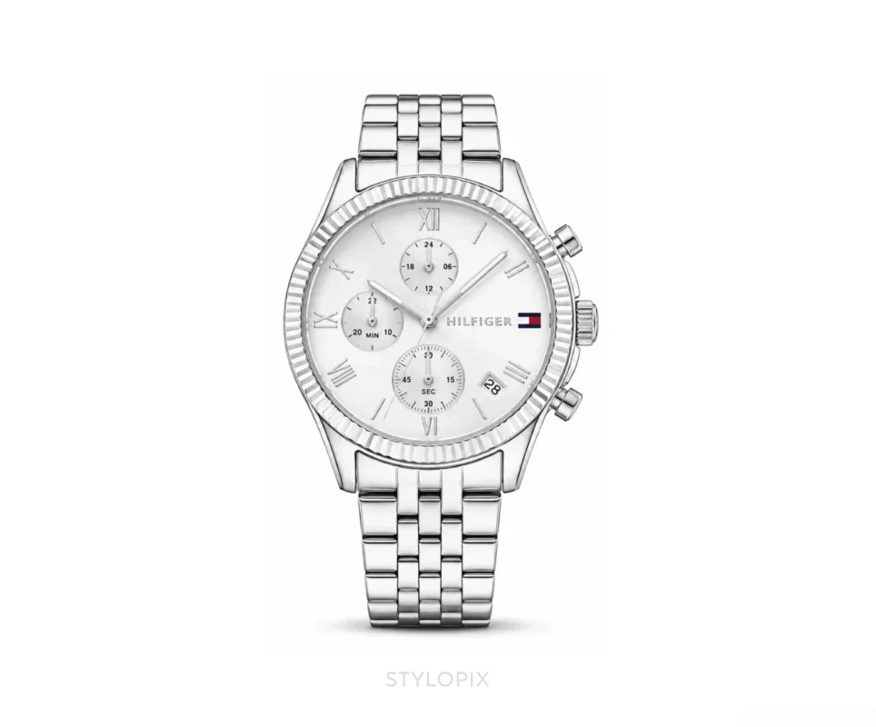 Tommy Hilfiger With Chronograph White dial With Silver Metal Strap 36mm Quartz - Tommy Hilfiger First Copy Watches