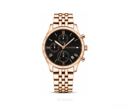 Tommy Hilfiger With Chronograph With Black Dial With Rose Gold Metal Strap 36mm Quartz - Tommy Hilfiger First Copy Watches
