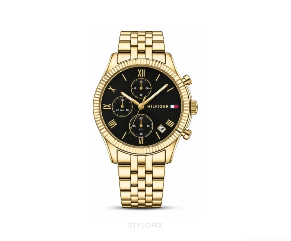 Tommy Hilfiger Chronograph Black Dial With Gold Metal Strap 36mm Quartz - Tommy Hilfiger First Copy Watches