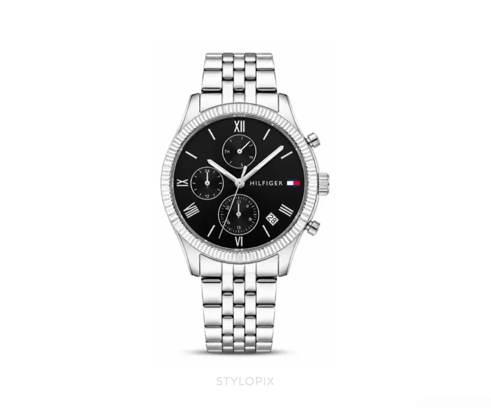 Tommy Hilfiger Chronograph With Black Dial And Silver Metal Strap 36mm Quartz - Tommy Hilfiger First Copy Watches