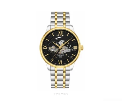 Tissot Open Heart Black Dial With Gold Automatic Skeleton - Tissot First Copy Watches