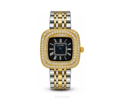 Cartier Double Tone Chain With Black Dial Diamond Quartz - Cartier First Copy Watches