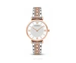 Emporio Armani White Dial With Double Tone Metal Strap Quartz - Emporio Armani First Copy Watches