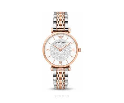 Emporio Armani White Dial With Double Tone Metal Strap Quartz - Emporio Armani First Copy Watches