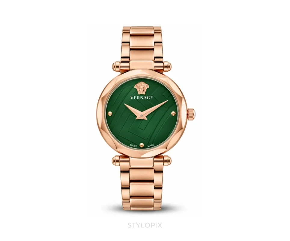 Versace Green Dial With Rose Gold Metal Strap Quartz - Versace First Copy Watches