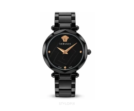 Versace Black Dial With Black Metal Strap Quartz - Versace First Copy Watches