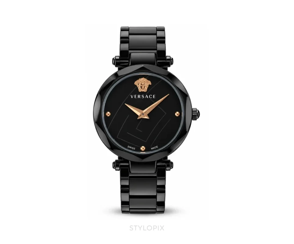 Versace Black Dial With Black Metal Strap Quartz - Versace First Copy Watches