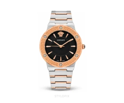 Versace Original Series Black Dial White Double Tone Metal Strap Quartz - Versace First Copy Watches