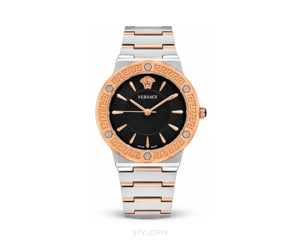 Versace Original Series Black Dial White Double Tone Metal Strap Quartz - Versace First Copy Watches