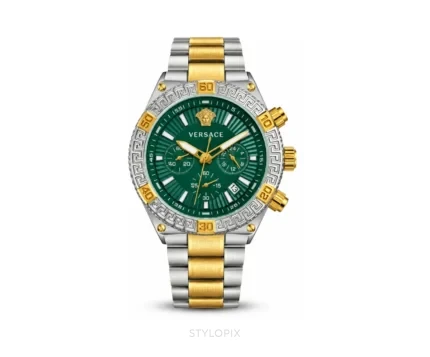 Versace Green dial Chrono Graph With Double Tone Metal Strap Quartz - Versace First Copy Watches