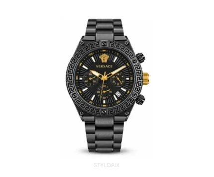 Versace Black Dial With Black Metal Strap Quartz - Versace First Copy Watches