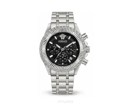 Versace Black Dial With Silver Metal Strap Quartz - Versace First Copy Watches