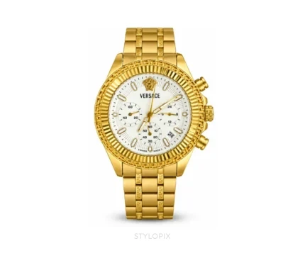 Versace White Dial With Chronograph Gold Metal Strap Quartz - Versace First Copy Watches