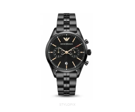 Emporio Armani Black Dial With Chronograph Black Metal Strap Quartz - Emporio Armani First Copy Watches