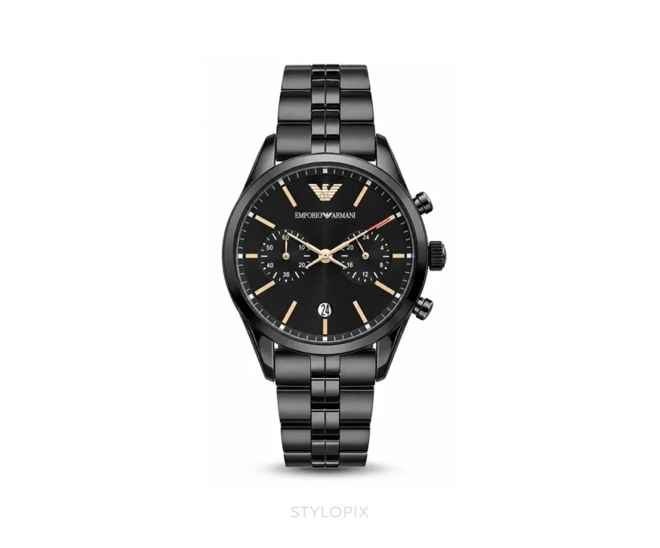 Emporio Armani Black Dial With Chronograph Black Metal Strap Quartz - Emporio Armani First Copy Watches