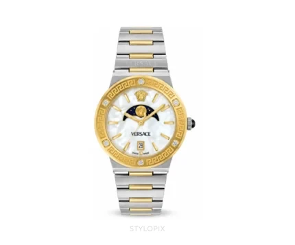 Versace Greca Logo Moon Phase White Gold Dial Authentic Store Quality - Versace First Copy Watches