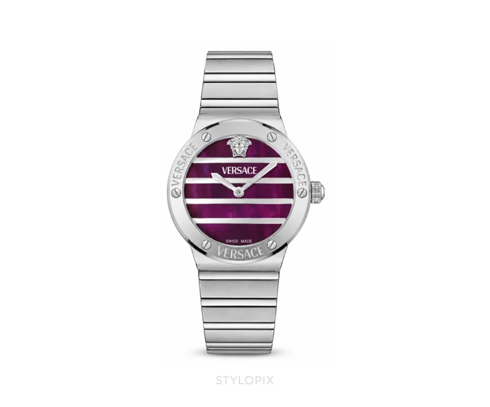 Versace Greca Logo Pearl Silver Maroon - Versace First Copy Watches