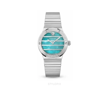 Versace Greca Logo Pearl Silver Sky Blue - Versace First Copy Watches