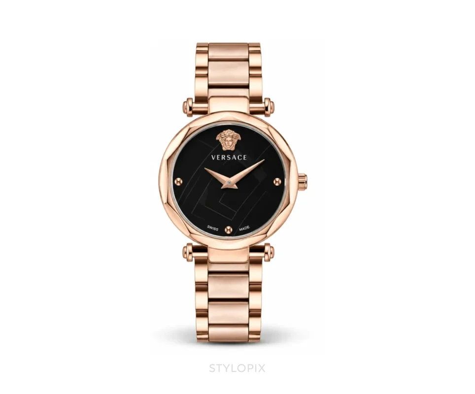 Versace Plain Dial With Rose Gold Metal Strap Quartz - Versace First Copy Watches