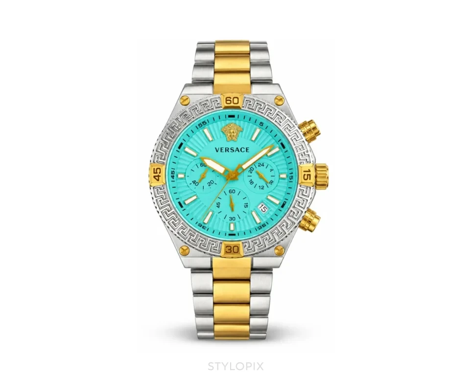 Versace Tiffany Dial With Chronograph Double Tone Metal Strap Quartz - Versace First Copy Watches