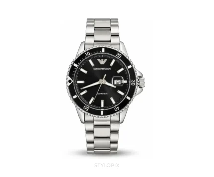 Emporio Armani Black Dial With Silver Metal Strap Quartz - Emporio Armani First Copy Watches