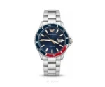 Emporio Armani Blue Dial With Silver Metal Strap Quartz - Emporio Armani First Copy Watches