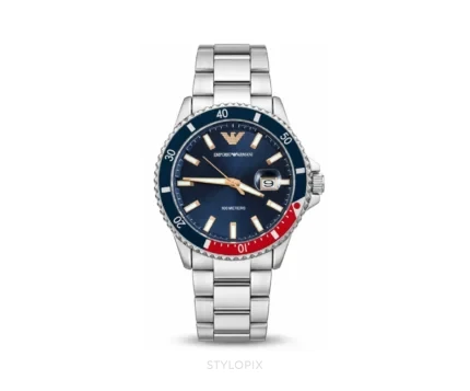 Emporio Armani Blue Dial With Silver Metal Strap Quartz - Emporio Armani First Copy Watches