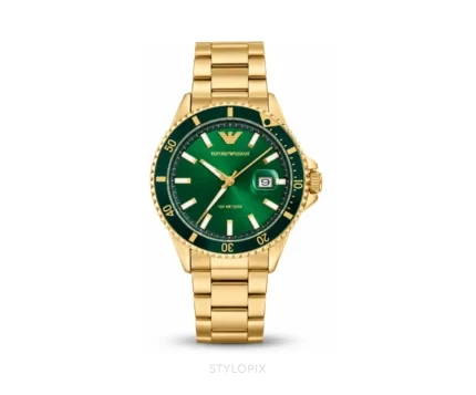 Emporio Armani Green Dial With Gold Metal Strap Quartz - Emporio Armani First Copy Watches