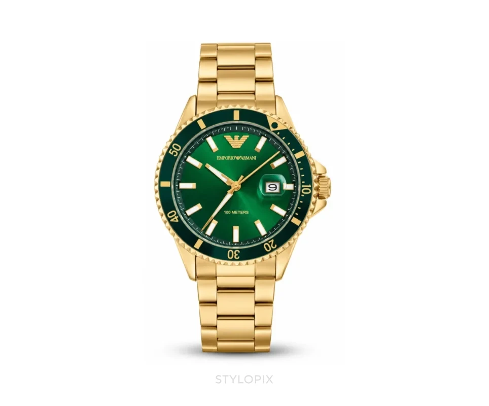 Emporio Armani Green Dial With Gold Metal Strap Quartz - Emporio Armani First Copy Watches