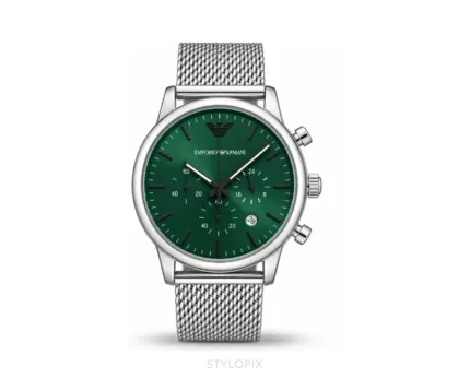 Emporio Armani With Choronograph Green Dial With Silver Metal Chain Quartz - Emporio Armani First Copy Watches
