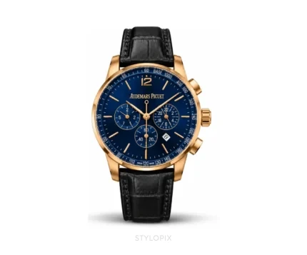Audemars Piguet With Choronograph Black Leather Strap Automatic - Audemars Piguet First Copy Watches